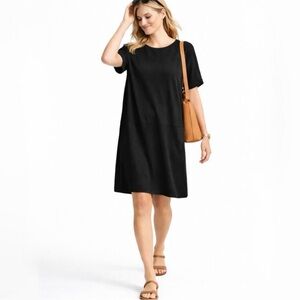 Eileen Fisher Black viscose Blend Long Sleeve Knit Dress pockets XS